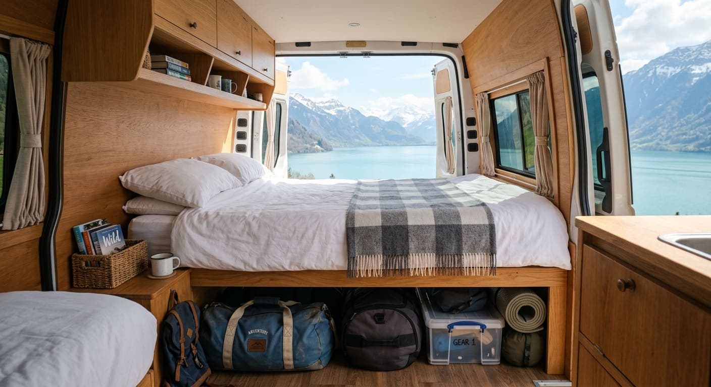 Top-down floor plan of a fixed bed layout
