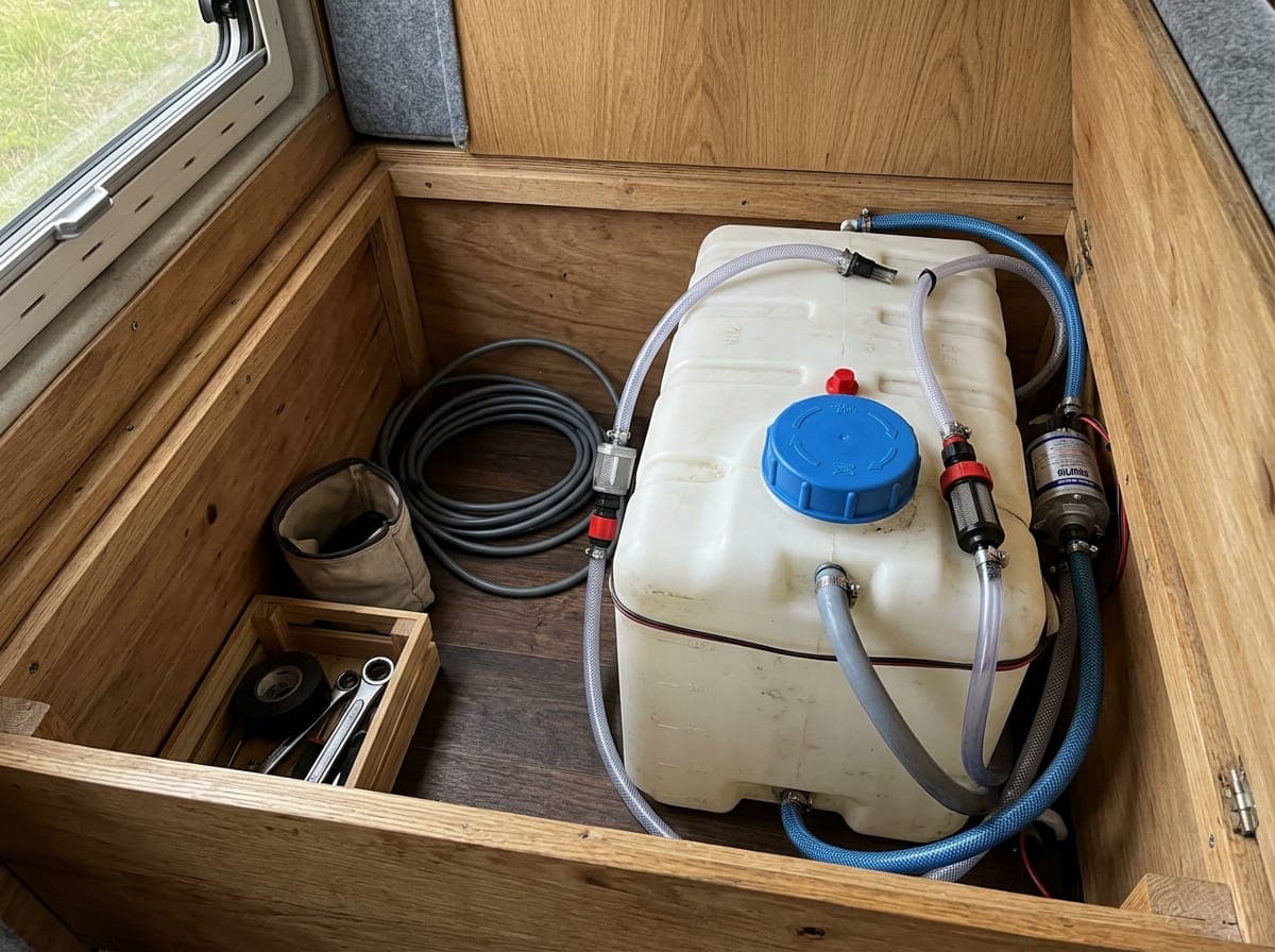 A large internal water tank fitted inside an under-seat storage compartment